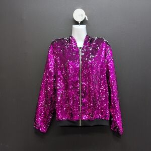 Lars Amadeus Sequin Sparkle Long Sleeve Zip Up Men's Hoodie Jacket Medium Purple